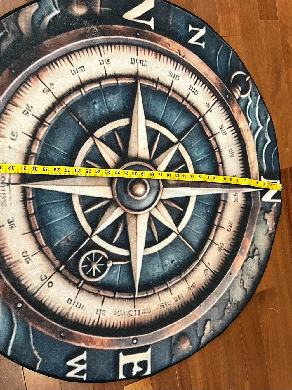 Source Unknown Nautical Compass Rug/Tapestry in Teal and Brown